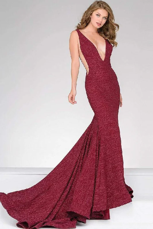 Ball - gown style formal dresses with sequined bodices for promJovani - Fitted Plunging V- Neckline Prom Dress 47075