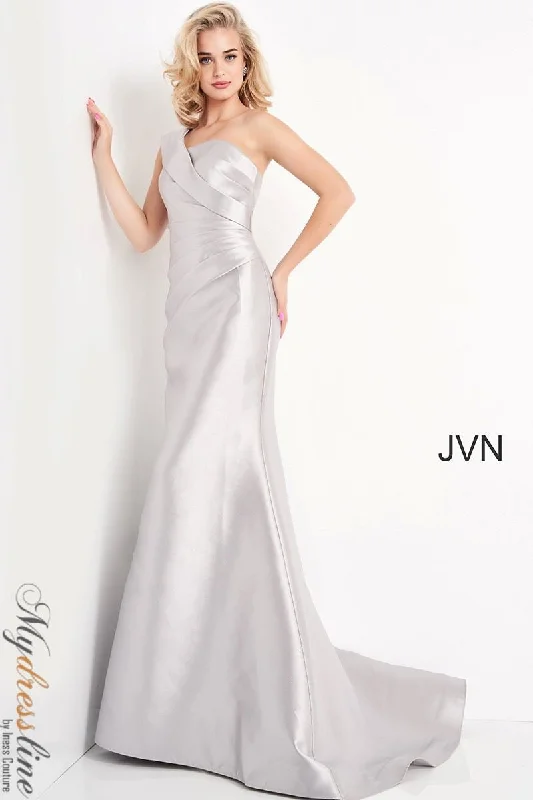 Formal dresses with cold - shoulder ruffled sleeves and floral prints for a romantic and trendy formal styleJovani JVN04723