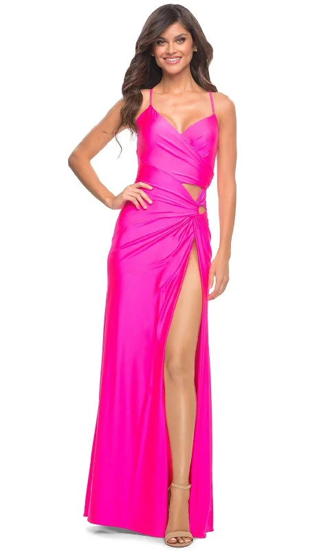 Prom dresses with one - shoulder ruffled straps and geometric patterns for a contemporary and eye - catching formal eventLa Femme 30667 - Fitted Cut Out Evening Dress