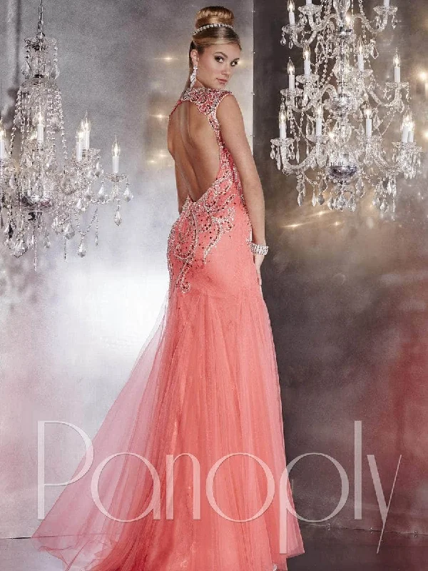 Prom dresses with one - shoulder ruffled straps and geometric patterns for a contemporary and eye - catching formal eventPanoply 14766 - Beaded High Neck Cutout Prom Gown Prom dresses with one - shoulder ruffled straps and geometric patterns for a contemporary and eye - catching formal eventPanoply 14766 - Beaded High Neck Cutout Prom Gown