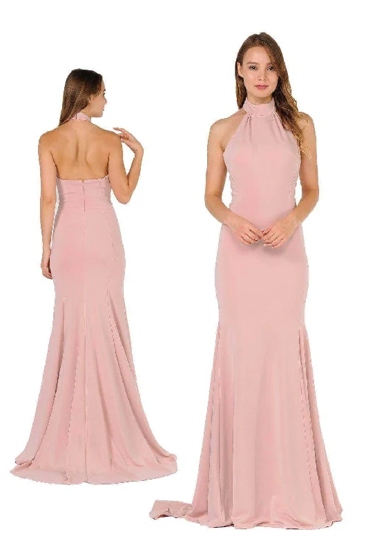 Prom dresses with pom - pom - decorated hems and cotton - blend fabrics for a playful and comfortable formal stylePoly USA 8252 - High Neck Sleeveless Prom Dress Prom dresses with pom - pom - decorated hems and cotton - blend fabrics for a playful and comfortable formal stylePoly USA 8252 - High Neck Sleeveless Prom Dress