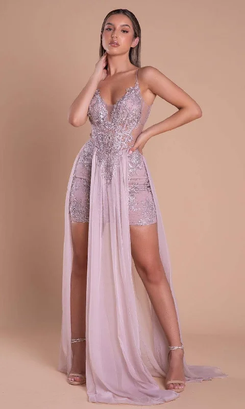 Prom dresses with illusion necklines and crystal embellishments for a formal affairPortia and Scarlett - PS21124 Sequin-Ornate Sheer Paneled High-Lo Dress Prom dresses with illusion necklines and crystal embellishments for a formal affairPortia and Scarlett - PS21124 Sequin-Ornate Sheer Paneled High-Lo Dress