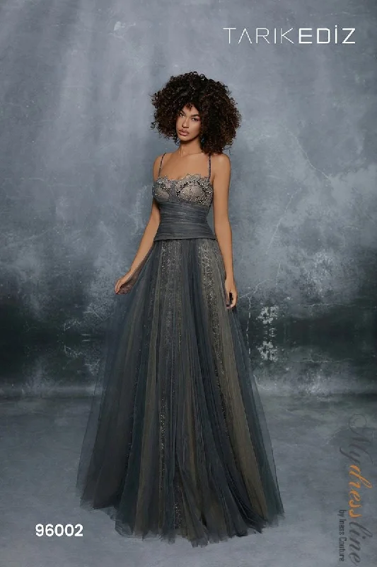Tea - length formal dresses with lace trim for a semi - formal promTarik Ediz 96002 Tea - length formal dresses with lace trim for a semi - formal promTarik Ediz 96002