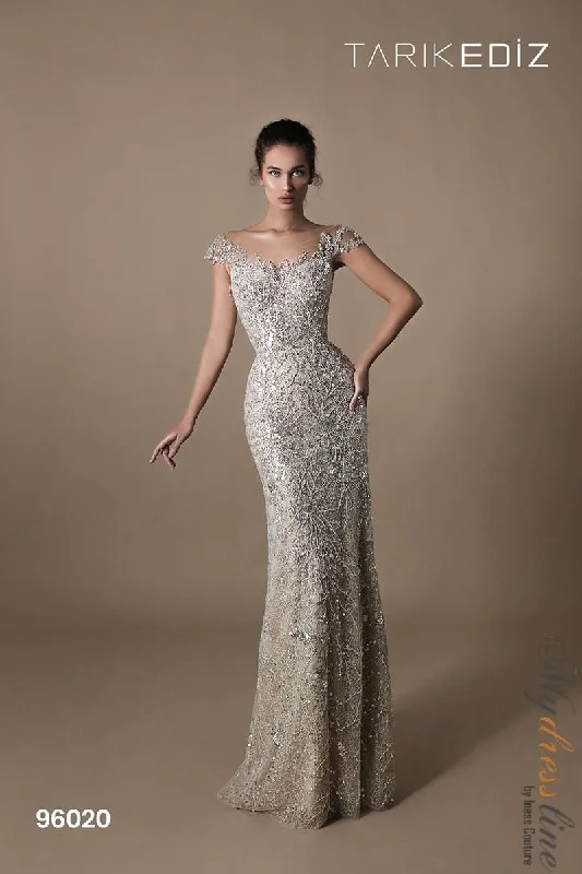 Formal dresses with empire waists and organza overlays for a feminine lookTarik Ediz 96020 Formal dresses with empire waists and organza overlays for a feminine lookTarik Ediz 96020