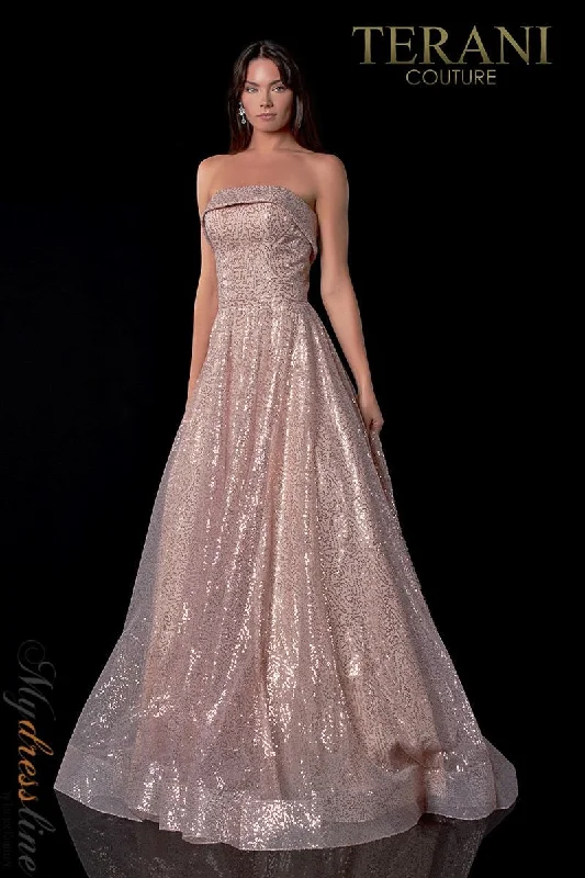 Prom dresses with cold - shoulder ruffled sleeves and floral prints for a romantic and fashionable styleTerani Couture 2111P4106 Prom dresses with cold - shoulder ruffled sleeves and floral prints for a romantic and fashionable styleTerani Couture 2111P4106