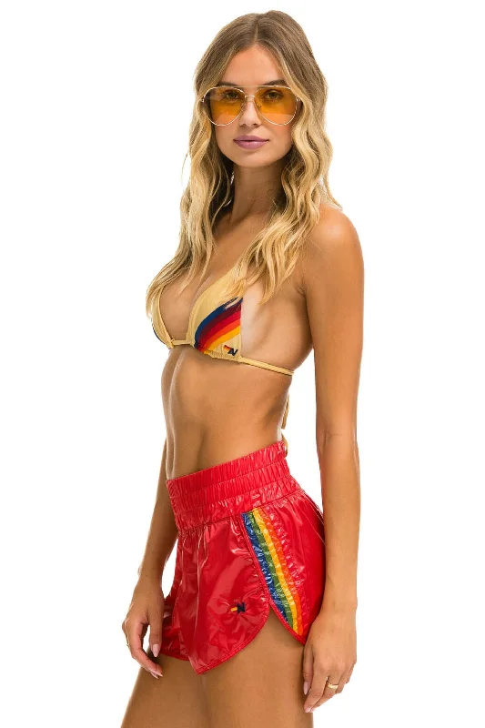 Cuffed Women Shorts for a Laid - Back and Trendy LookHIGH RISE 5 STRIPE NYLON JOGGER SHORT - GLOSSY CHERRY Cuffed Women Shorts for a Laid - Back and Trendy LookHIGH RISE 5 STRIPE NYLON JOGGER SHORT - GLOSSY CHERRY
