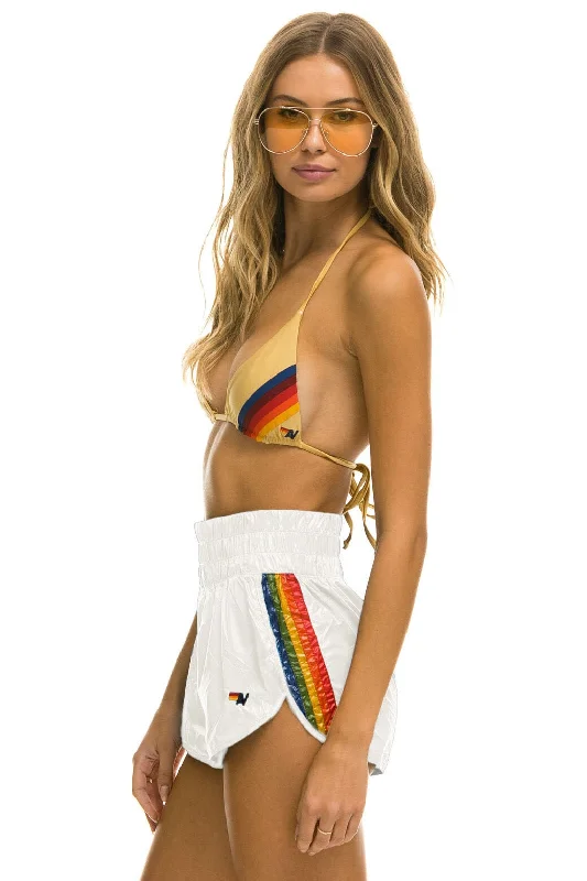 Solid Color Women Shorts in Bright Hues for a Bold StatementHIGH RISE 5 STRIPE NYLON JOGGER SHORT - VINTAGE WHITE Solid Color Women Shorts in Bright Hues for a Bold StatementHIGH RISE 5 STRIPE NYLON JOGGER SHORT - VINTAGE WHITE