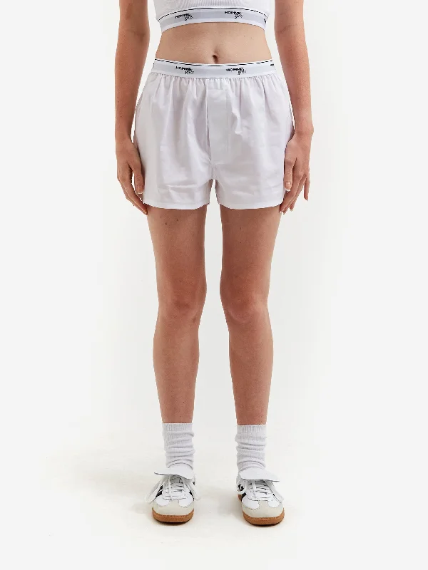Twill Women Shorts with a Smooth Texture and DurabilityHommegirls Original Boxer Shorts - White Twill Women Shorts with a Smooth Texture and DurabilityHommegirls Original Boxer Shorts - White