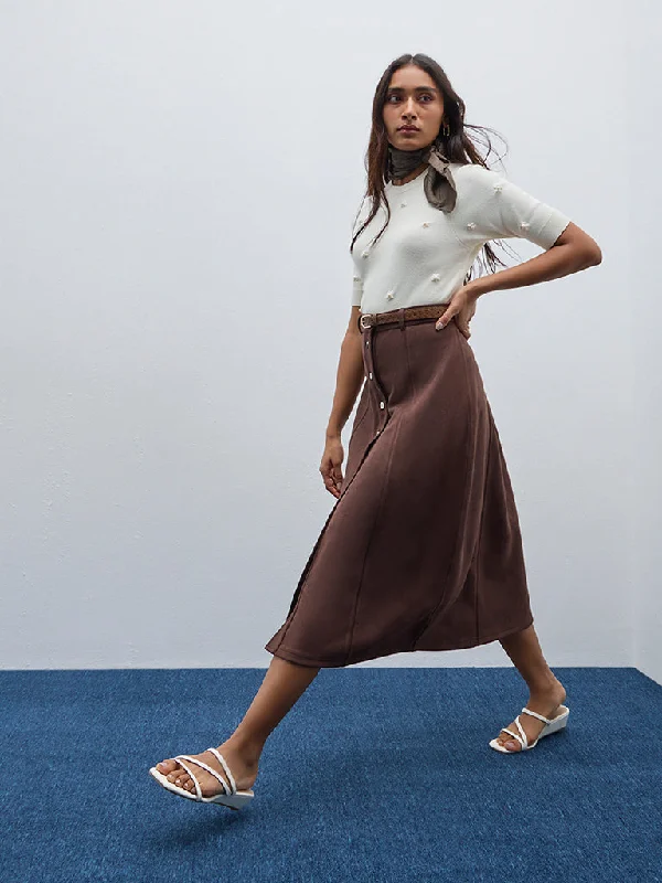 Ruffled Hem Women Shorts to Add a Feminine TouchLOV Brown Faux-Suede A-Line Skirt