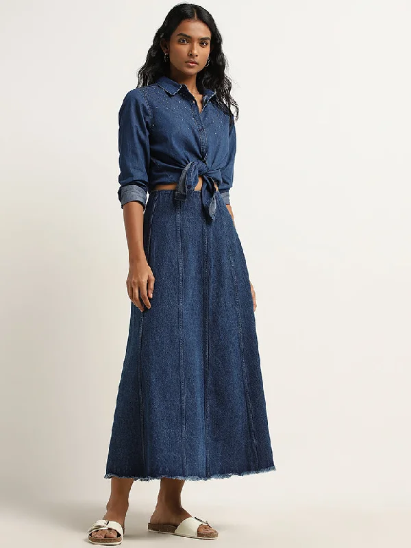 Solid Color Women Shorts in Bright Hues for a Bold StatementLOV Dark Blue High-Rise Denim Skirt Solid Color Women Shorts in Bright Hues for a Bold StatementLOV Dark Blue High-Rise Denim Skirt