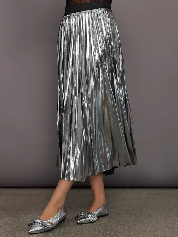 Belted Women Shorts to Enhance the WaistlineMetallic Pleated Skirt - Silver