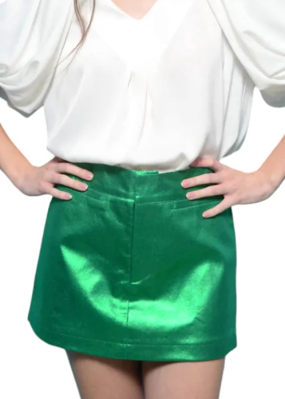 Embroidered Women Shorts with Intricate DesignsMila Metallic Skort In Kelly Green