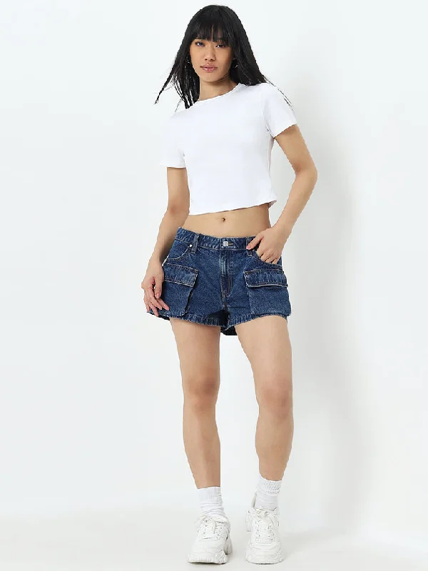 High - Waisted Women Shorts for a Retro and Flattering LookNuon Blue Cargo-Style Denim Mid-Rise Shorts High - Waisted Women Shorts for a Retro and Flattering LookNuon Blue Cargo-Style Denim Mid-Rise Shorts