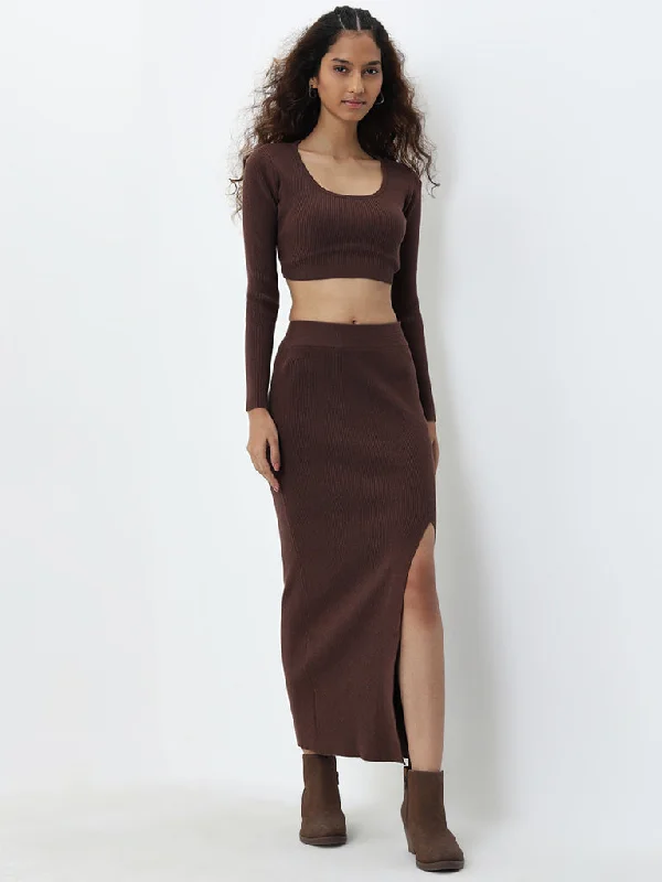 Twill Women Shorts with a Smooth Texture and DurabilityNuon Brown Ribbed Textured High-Rise Skirt Twill Women Shorts with a Smooth Texture and DurabilityNuon Brown Ribbed Textured High-Rise Skirt