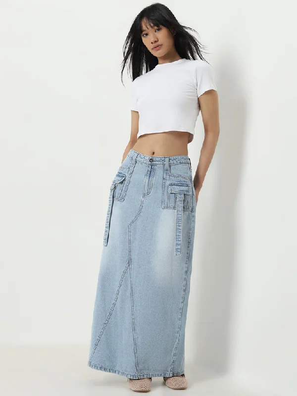 Tie - Waist Women Shorts for a Customizable FitNuon Light Blue High-Rise Denim Skirt Tie - Waist Women Shorts for a Customizable FitNuon Light Blue High-Rise Denim Skirt