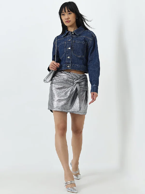 Elastic Waist Women Shorts for Easy Wear and ComfortNuon Silver Metallic Knot-Detail High-Rise Cotton Skort Elastic Waist Women Shorts for Easy Wear and ComfortNuon Silver Metallic Knot-Detail High-Rise Cotton Skort