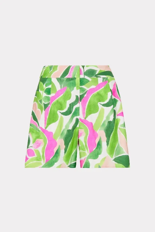 Patterned Geometric Women Shorts for a Modern AppealPainted Bloom Linen Short In Leaf Multi Patterned Geometric Women Shorts for a Modern AppealPainted Bloom Linen Short In Leaf Multi