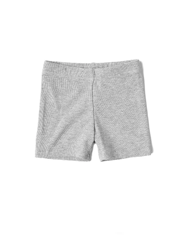 Elastic Waist Women Shorts for Easy Wear and ComfortRibbed Biker Short - Light Heather Grey Elastic Waist Women Shorts for Easy Wear and ComfortRibbed Biker Short - Light Heather Grey
