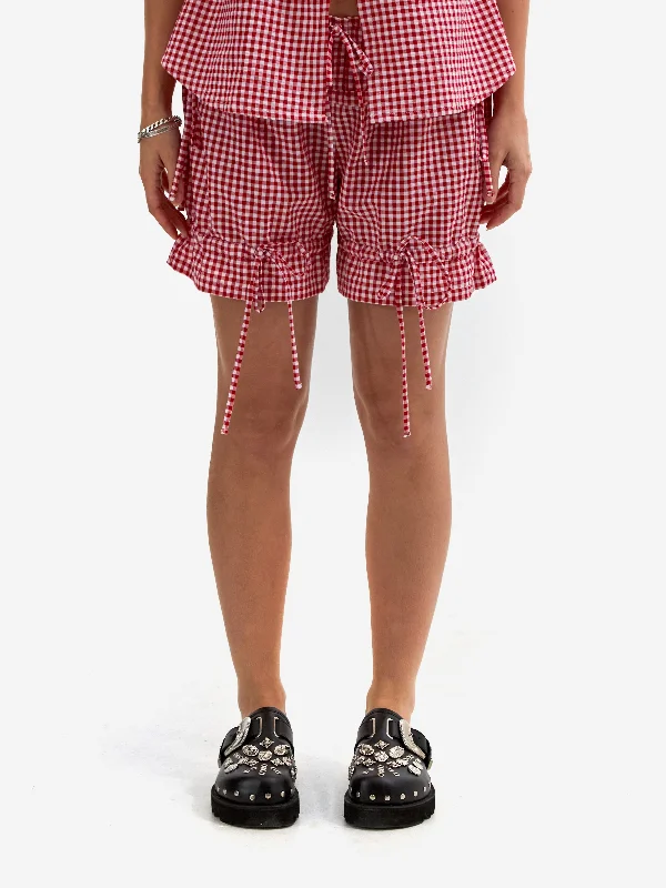 Twill Women Shorts with a Smooth Texture and DurabilityS-BA Seersucker Shorts - Red Gingham Twill Women Shorts with a Smooth Texture and DurabilityS-BA Seersucker Shorts - Red Gingham