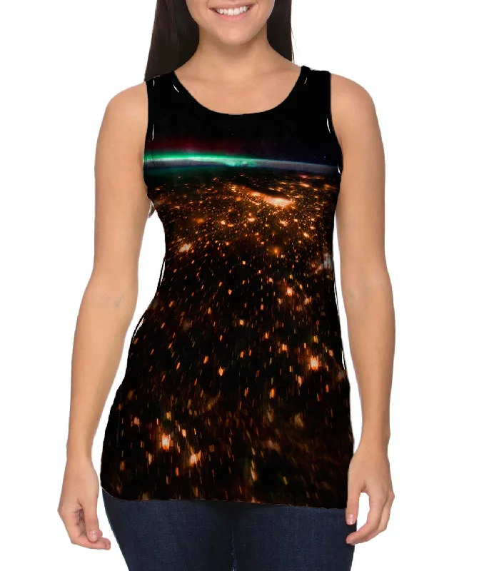 Plus Size Women's Side - Slit Tank Tops in Metallic ShadesSpace Midwest Night Aurora Borealis Plus Size Women's Side - Slit Tank Tops in Metallic ShadesSpace Midwest Night Aurora Borealis