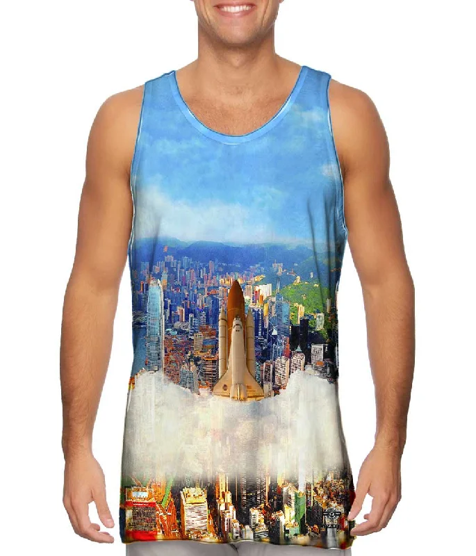 Plus Size Women's Ruffled Hem Tank Tops with Floral PrintsSpace Shuttle Take Off