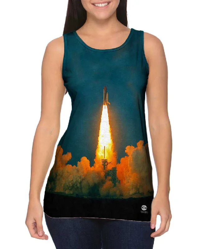 Scoop Neck Women's Linen Blend Tank Tops for SummerSpace Shuttle Take Off