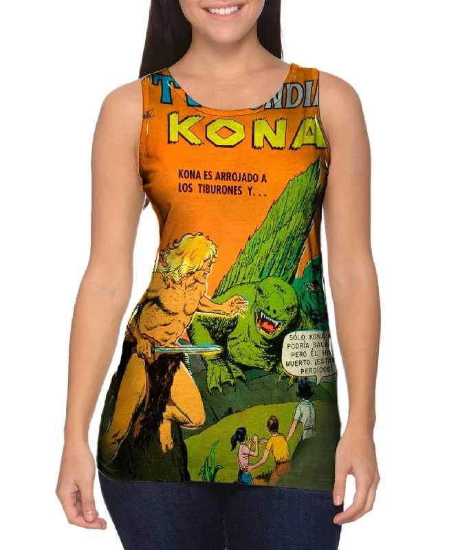 Plus Size Women's Embroidered Tank Tops in Boho StylesSpanish Kona Comic Retro