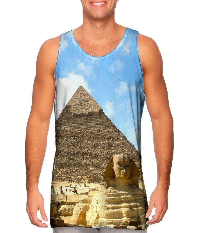 Scoop Neck Women's Linen Blend Tank Tops for SummerSphinx And Pyramid Egypt