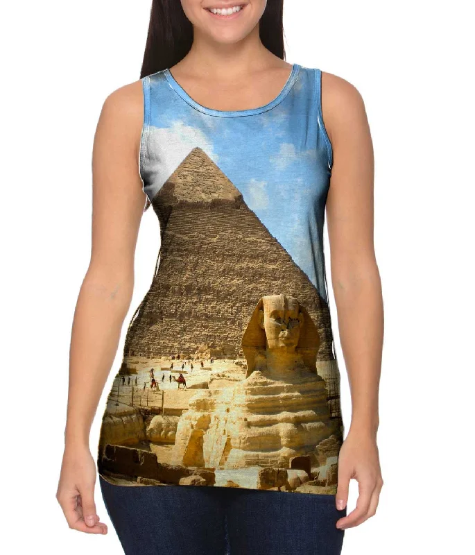 Plus Size Women's Ruffled Hem Tank Tops with Floral PrintsSphinx And Pyramid Egypt