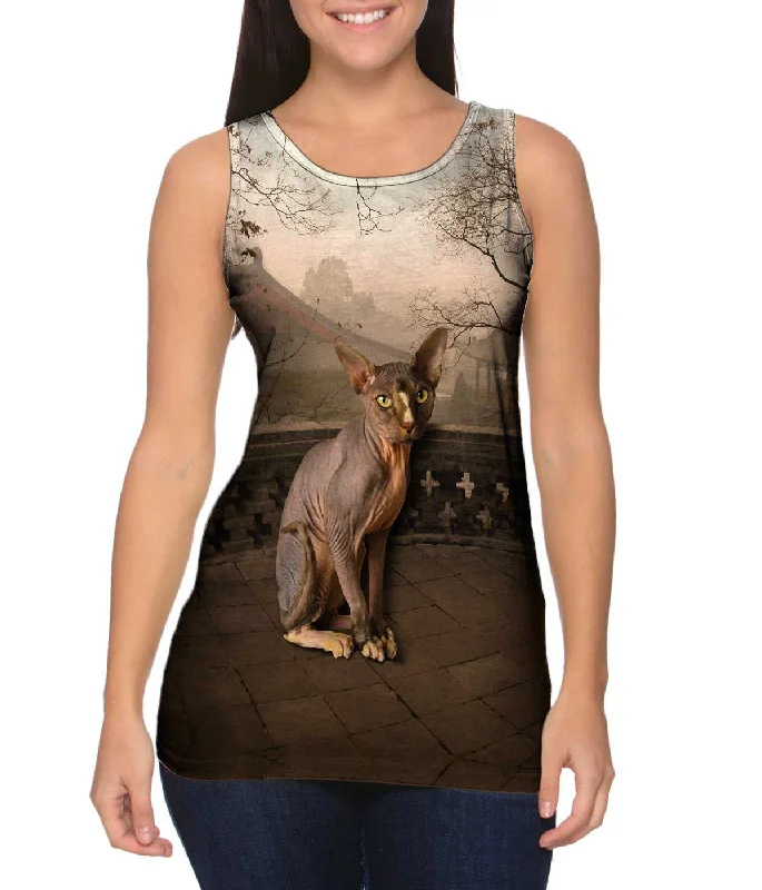 Plus Size Women's Embroidered Tank Tops in Boho StylesSphynx Cat Sunset