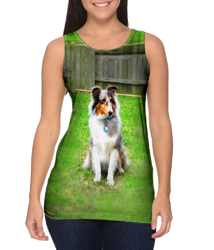 Women's Button - Down Tank Tops in Striped PatternsSpirited Sheltie