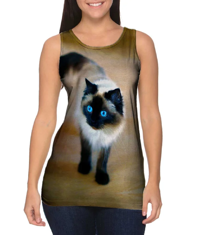 Women's Longline Tank Tops with Abstract PrintsSpooked Kitty Cat