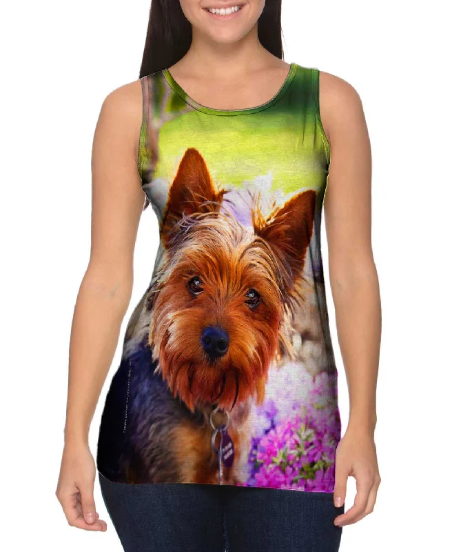 Plus Size Women's Criss - Cross Back Tank Tops in Neon ColorsSpringtime Yorkie
