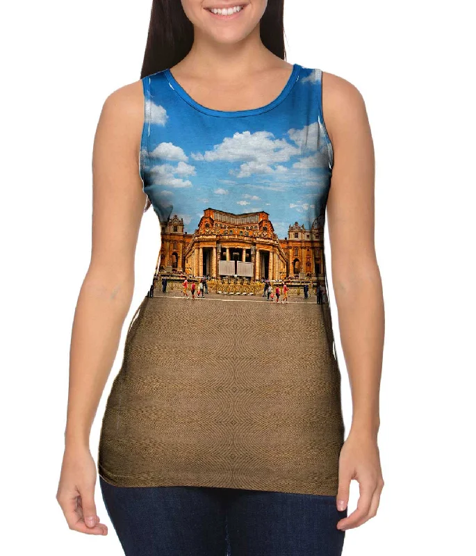 Plus Size Women's Ruffled Hem Tank Tops with Floral PrintsSt Peters Basilica - Vatican - City Plus Size Women's Ruffled Hem Tank Tops with Floral PrintsSt Peters Basilica - Vatican - City