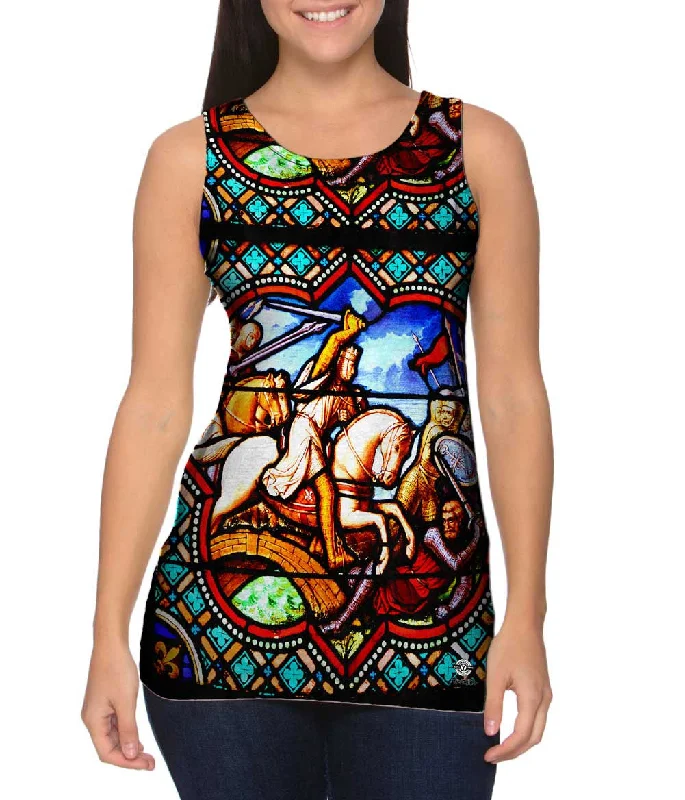 Mock Neck Women's Performance Tank Tops for CyclingStained Glass Notre Dame De Senlis Mock Neck Women's Performance Tank Tops for CyclingStained Glass Notre Dame De Senlis