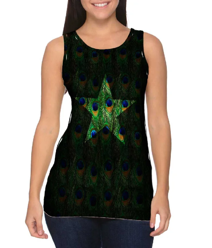 Plus Size Women's Side - Slit Tank Tops in Metallic ShadesStar Peacock Animal Skin