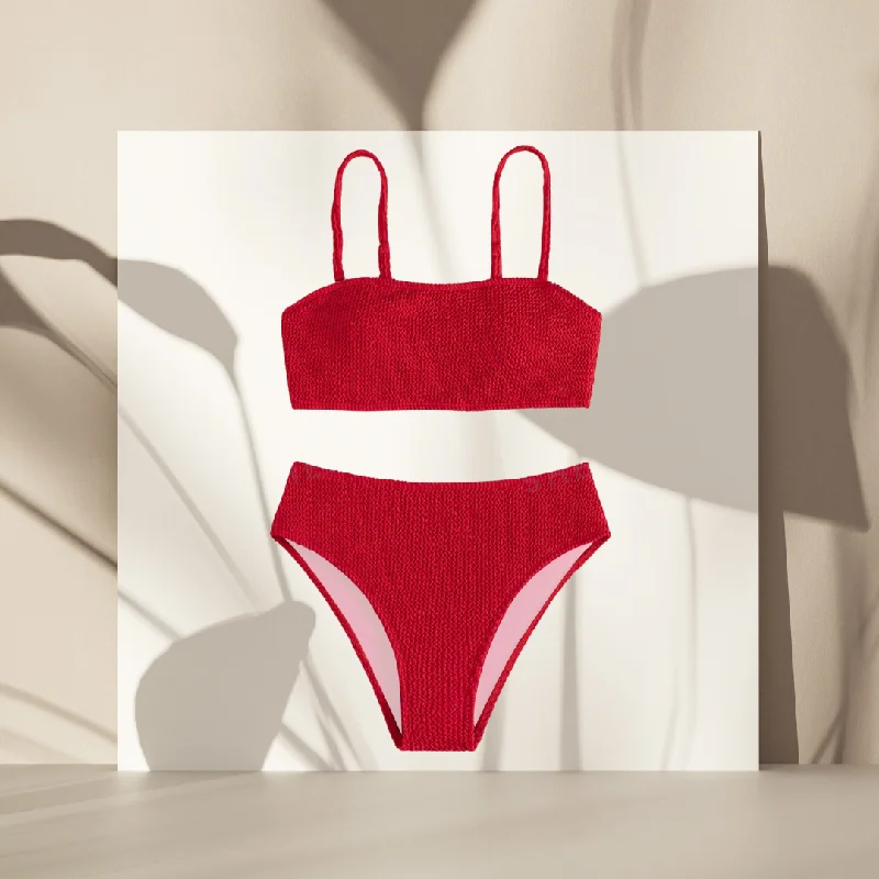 Maternity bikini for expecting mothers to enjoy the beach comfortablyBasic Crinkle Bandeau Bikini Set Maternity bikini for expecting mothers to enjoy the beach comfortablyBasic Crinkle Bandeau Bikini Set