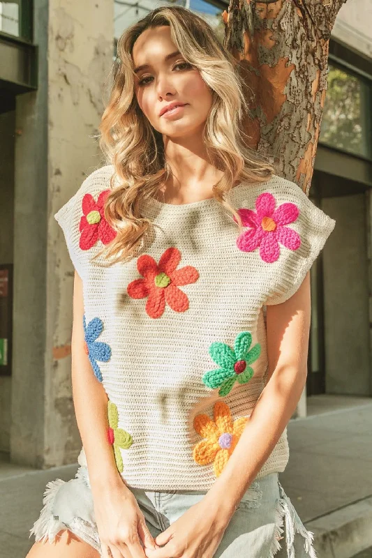 Thermal Bodysuits for Extra Warmth in WinterBiBi Flower Round Neck Cap Sleeve Knit Top Thermal Bodysuits for Extra Warmth in WinterBiBi Flower Round Neck Cap Sleeve Knit Top