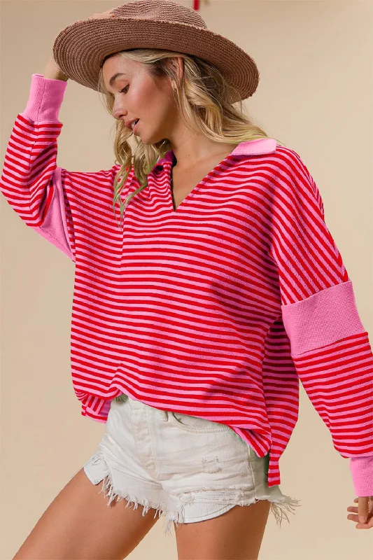 High - Neck Bodysuits for a Modest and Sophisticated LookBiBi Striped Contrast Long Sleeve Knit Top High - Neck Bodysuits for a Modest and Sophisticated LookBiBi Striped Contrast Long Sleeve Knit Top