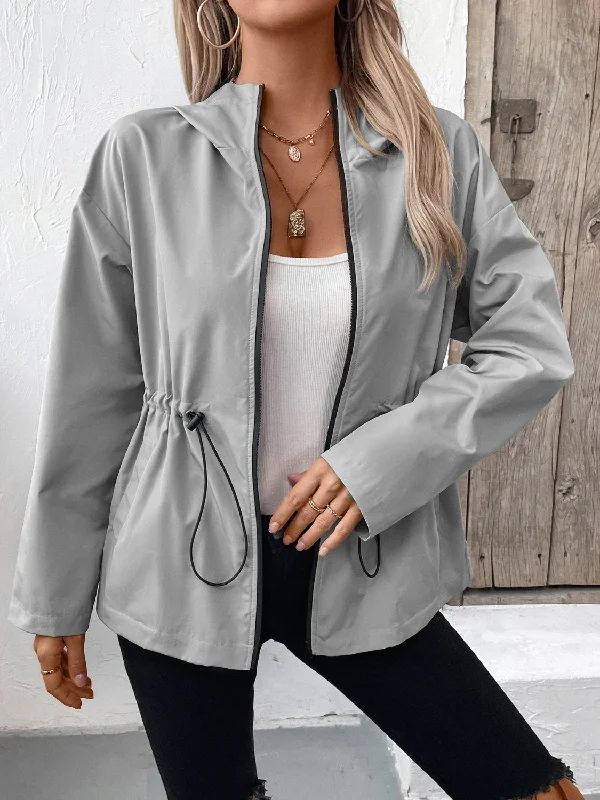 Plus - Size Bodysuits with a Comfortable and Flattering FitDrawstring Zip Up Hooded Jacket Plus - Size Bodysuits with a Comfortable and Flattering FitDrawstring Zip Up Hooded Jacket