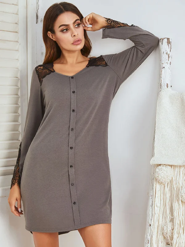 Neon Bodysuits to Stand Out at PartiesLace Detail Long Sleeve Mini Lounge Dress