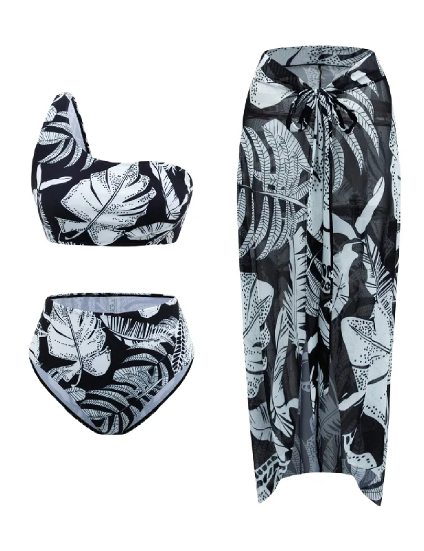 Metallic - finish bikini for a glamorous and eye - catching poolside lookOasis Leaf One Shoulder Bikini & Sarong Metallic - finish bikini for a glamorous and eye - catching poolside lookOasis Leaf One Shoulder Bikini & Sarong