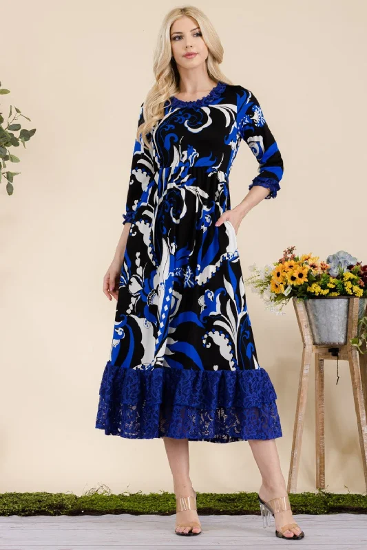 Long - Sleeve Bodysuits for Cold Weather LayeringPaisley Print Lace Ruffled Midi Dress Long - Sleeve Bodysuits for Cold Weather LayeringPaisley Print Lace Ruffled Midi Dress