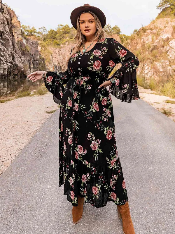 Maternity Bodysuits for Expecting Mothers' ComfortPlus Size Floral Flare Sleeve Dress Maternity Bodysuits for Expecting Mothers' ComfortPlus Size Floral Flare Sleeve Dress