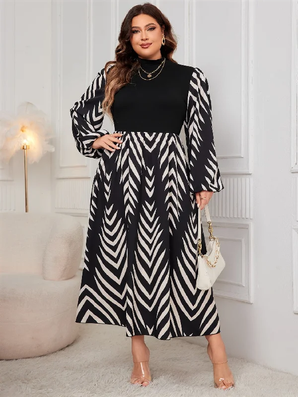 Ruffled Bodysuits with a Playful and Feminine TouchPlus Size Printed Mock Neck Long Sleeve Midi Dress Ruffled Bodysuits with a Playful and Feminine TouchPlus Size Printed Mock Neck Long Sleeve Midi Dress