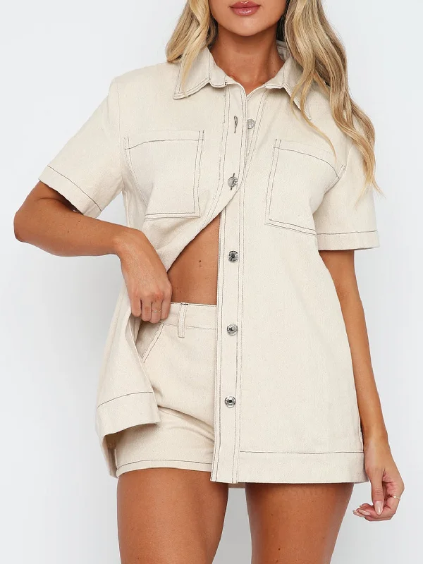 Convertible Straps Bodysuits for Multiple Styling OptionsPocketed Button Up Top and Shorts Set Convertible Straps Bodysuits for Multiple Styling OptionsPocketed Button Up Top and Shorts Set