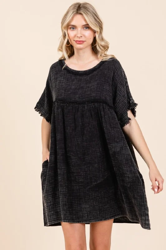 Crop Bodysuits to Pair with High - Waisted BottomsShort Sleeve Babydoll Texture Dress with Pockets Crop Bodysuits to Pair with High - Waisted BottomsShort Sleeve Babydoll Texture Dress with Pockets
