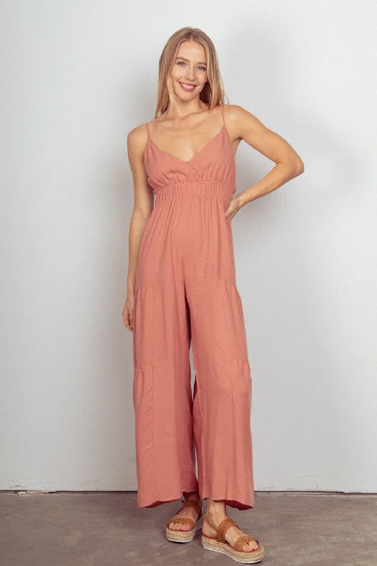 Sheer Bodysuits for a Seductive and Alluring OutfitSleeveless Ruched Wide Leg Jumpsuit