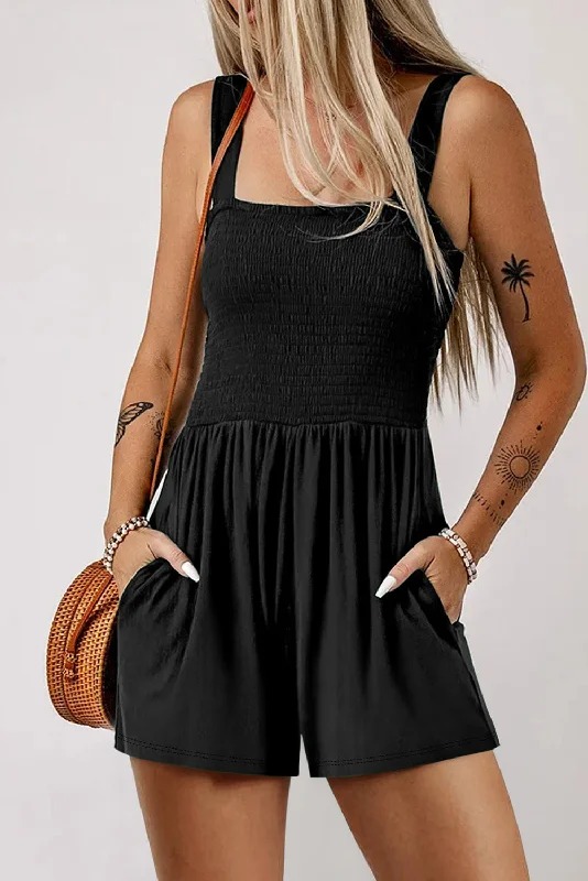 Mesh Bodysuits for a Bold and Edgy Fashion StatementSquare Neck Smocked Romper with Pocket Mesh Bodysuits for a Bold and Edgy Fashion StatementSquare Neck Smocked Romper with Pocket