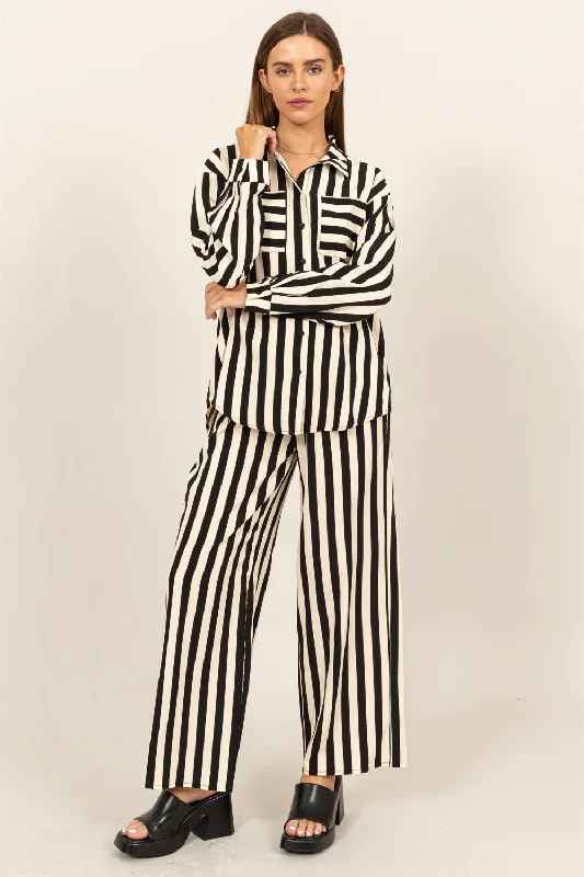 Seamless Bodysuits for a Smooth Underwear LookStriped Button Up Shirt and Pants Set